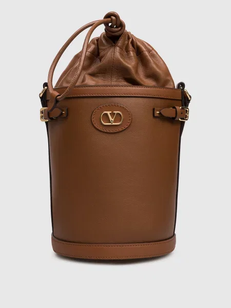 Шкіряна сумка бакет-бег VLogo Valentino коричнева