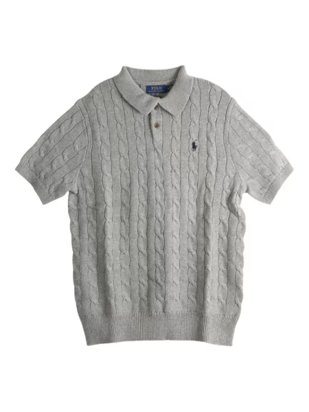 Tricou polo Polo Ralph Lauren în carouri tricotate gri