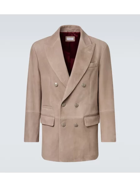 Sacou Brunello Cucinelli din piele de căprioară bej