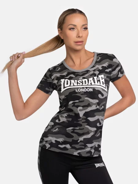 LONSDALE Tricou Settiscarth gri / verde alb negru