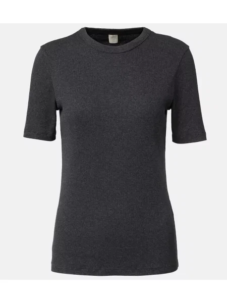 Dzianinowy top Toteme prążkowany szary