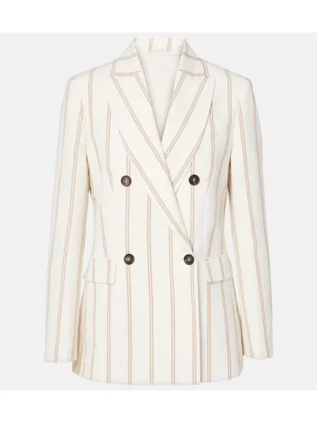 Laneni laneni blazer Brunello Cucinelli s črtami bela