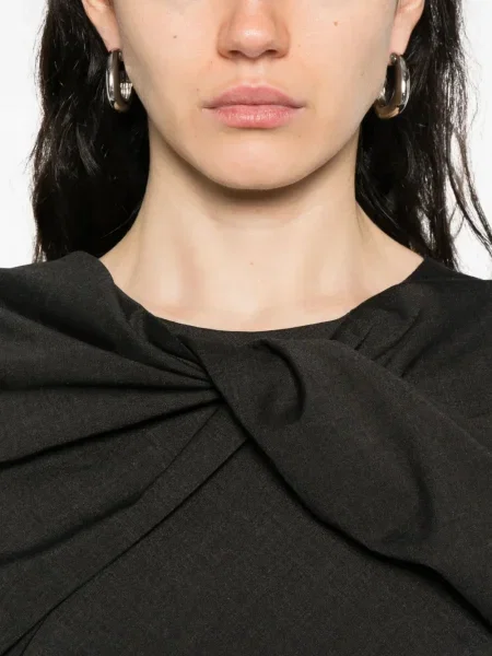 Костюм миди рокля Alberta Ferretti с панделка до коляното сиво