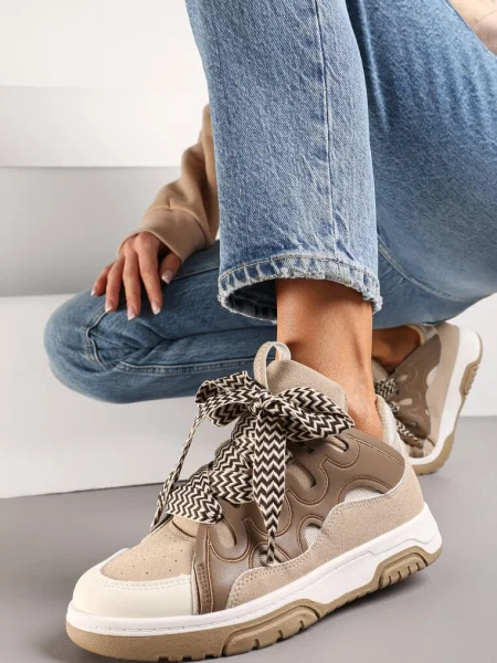 Sneakers Închis cu Șireturi Late Nolita bej