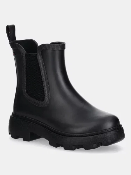 Гумени ботуши Tommy Hilfiger FLAG ANKLE RAINBOOT WARM LINING черно