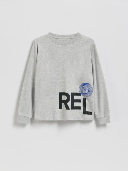 Reserved Tricou din cu mânecă lungă și imprimeu deschis gri