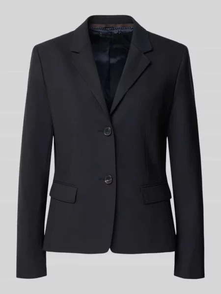 Żakiet o kroju slim fit z mieszanki żywej wełny i elastanu z z patką Windsor granatowa