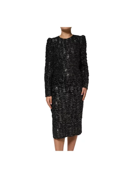 Osłona sukienka ołówkowa Dolce And Gabbana z cekinami tweedowa czarna