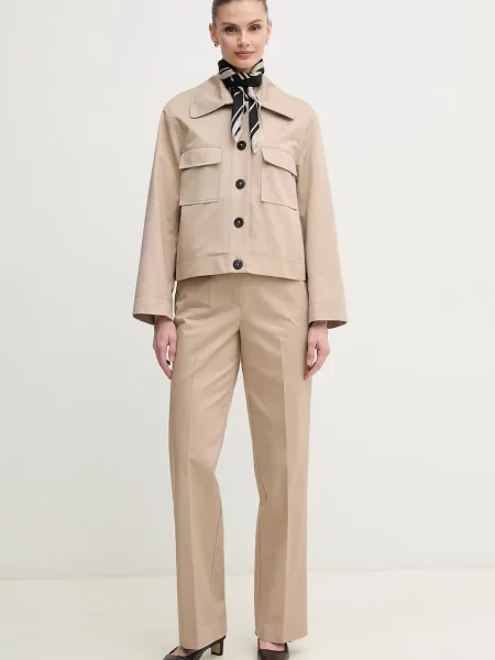 Pedro del Hierro spodnie proste high waist beżowy