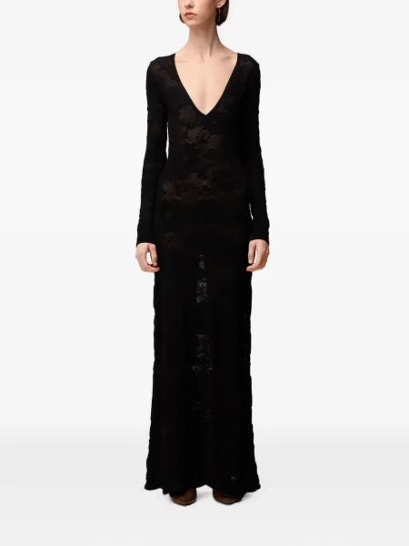 Rochie maxi Retori cu model floral tricotate negru