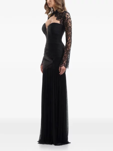 Rochie maxi Imroska cu volane din dantelă negru