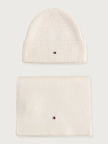 Tommy Hilfiger čepice a šála s příměsí vlny béžový