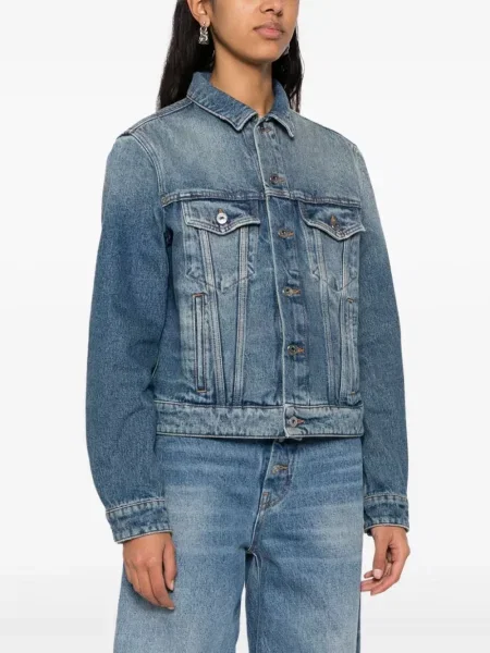 Džinsinė striukė Off-white su nubrozdinimais balta
