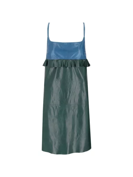 Rochie midi La Rose din piele cu volane verde