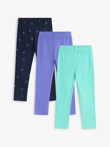Legginsy z elastycznej mieszanki bawełny organicznej 3 pary niebieskie