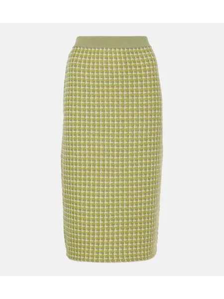 Fustă tip creion Tory Burch în carouri tricotate galben