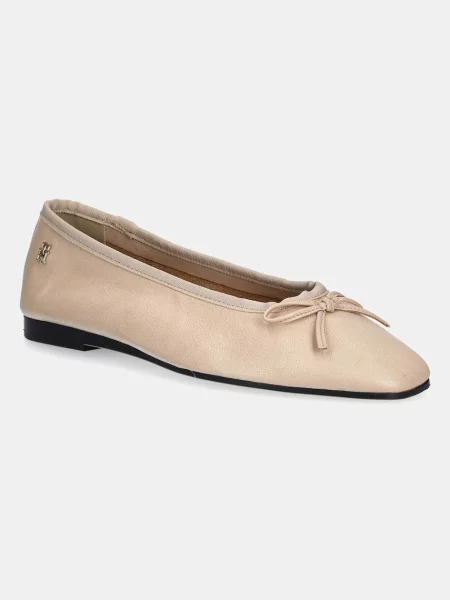 Tommy Hilfiger Балеринки Soft Leather Ballerina Bow Розов бежово