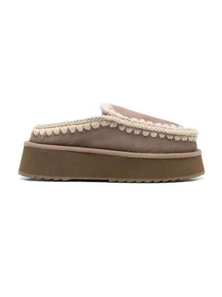 Klapki Mou zamszowe na platformie beżowe