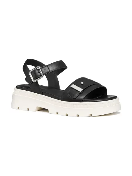 Sandale Geox din piele cu toc plat negru