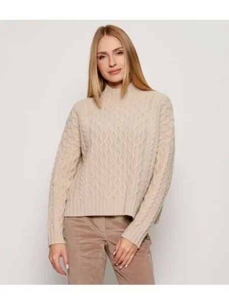 Voiaj pulover Weekend Maxmara de lână cu guler înalt bej