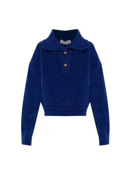 Sweter Victoria Beckham o skróconej długości z długim rękawem niebieski