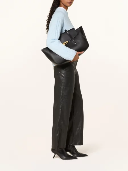 Calvin Klein Jeans Spodnie Marlene W Stylu Skórzanym schwarz czarne