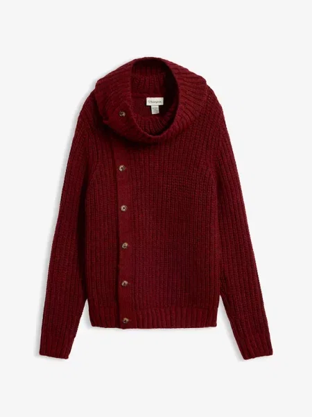 Sweter z plisą guzikową czerwony
