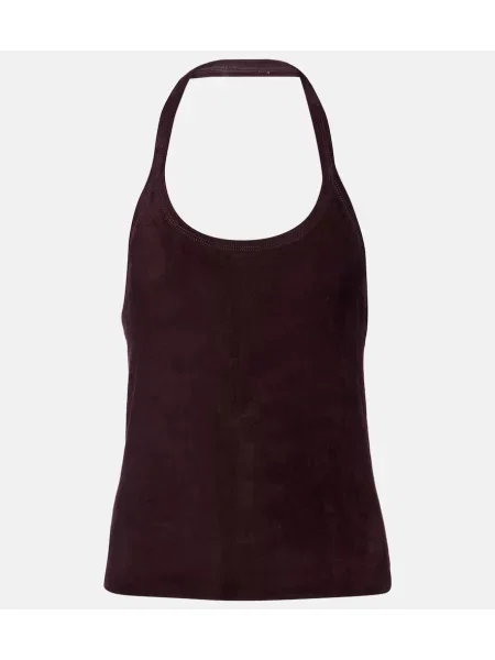 Top Stouls din piele de căprioară cu gât halter bordo