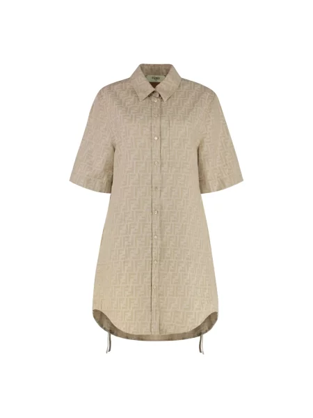 Sukienka Fendi z krótkim rękawem wiązana beżowa