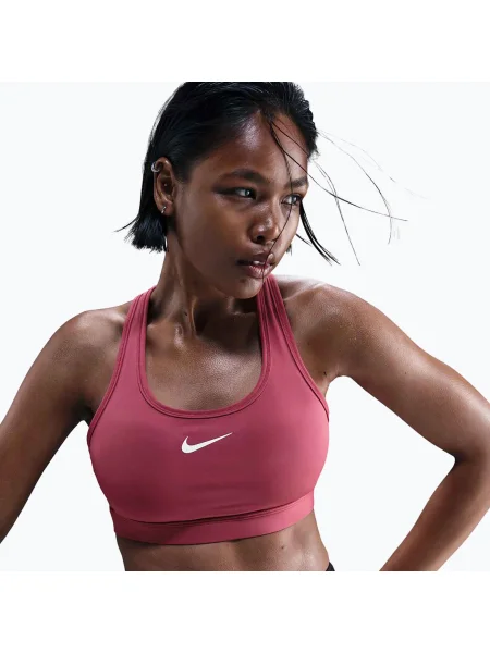 Спортен сутиен Nike Swoosh Medium Support сладко цвекло/бял бяло