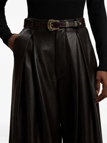 Pantaloni Ralph Lauren Collection din piele plisate maro
