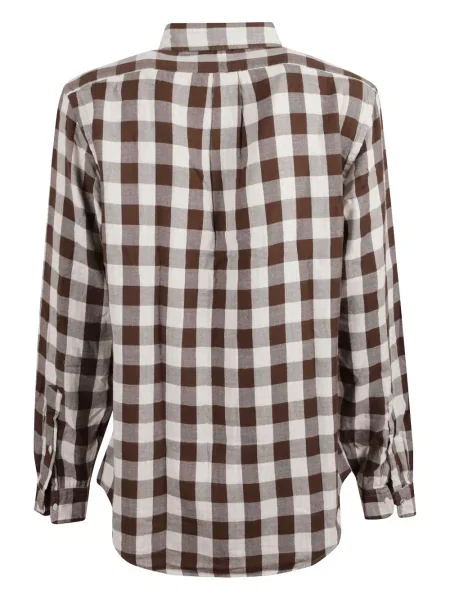 Pletená kostkovaná košile Polo Ralph Lauren s kapucí hnědá