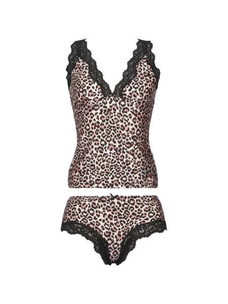 Pijamale Guess cu imagine cu model leopard din dantelă roz