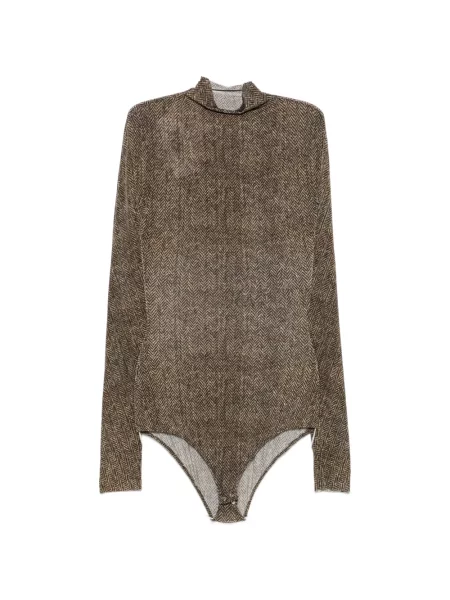 Top Maison Margiela cu imagine cu model herringbone maro