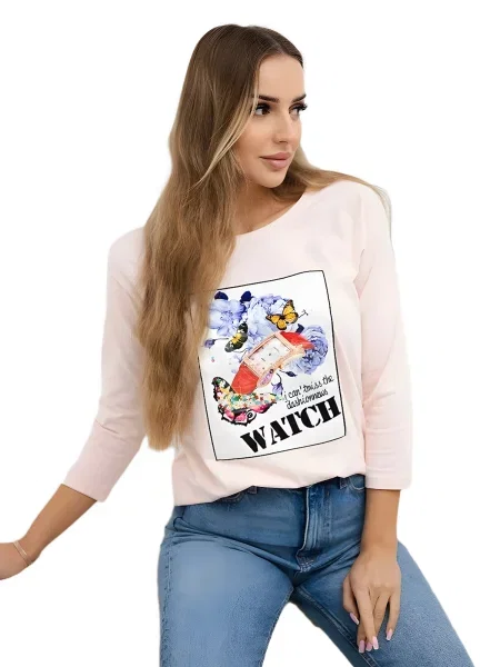 Halenka s grafikou 3D Watch pudrově růžová