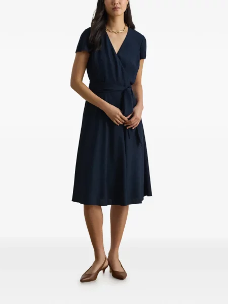 Cu centură rochie midi Lauren Ralph Lauren albastru