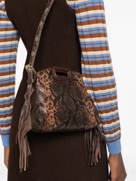 Geantă shopper Maje cu model piele de șarpe maro