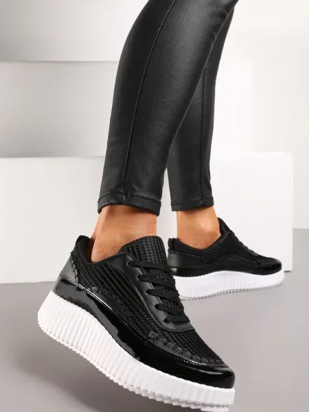 Sneakers pe platformă cu ținte și inserții patchwork Jeneria negri