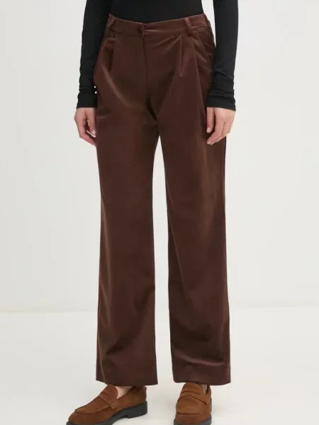 Кадифен панталон La Petite Française с широка каройка с висока талия PFPRALINE кафяво