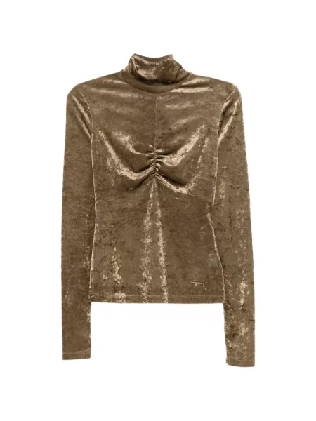 Tricou Just Cavalli de catifea cu volane maro