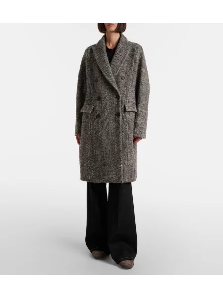 Palton Brunello Cucinelli de lână cu model herringbone maro