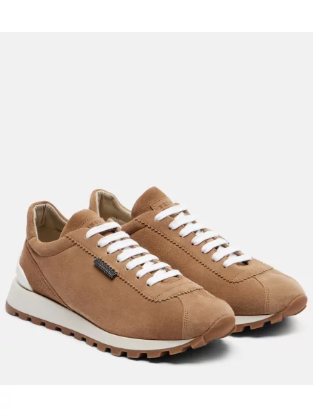 Sneakerși Brunello Cucinelli din piele de căprioară bej