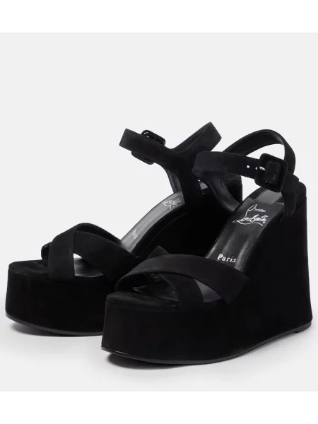 Sandali Christian Louboutin iz rebrastega žameta s polno peto črna