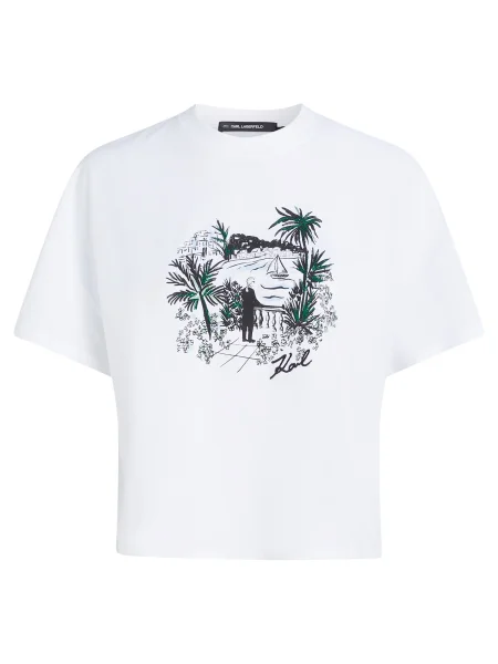 Karl Lagerfeld Tricou Villa la Vigie albastru deschis / verde smarald / negru alb