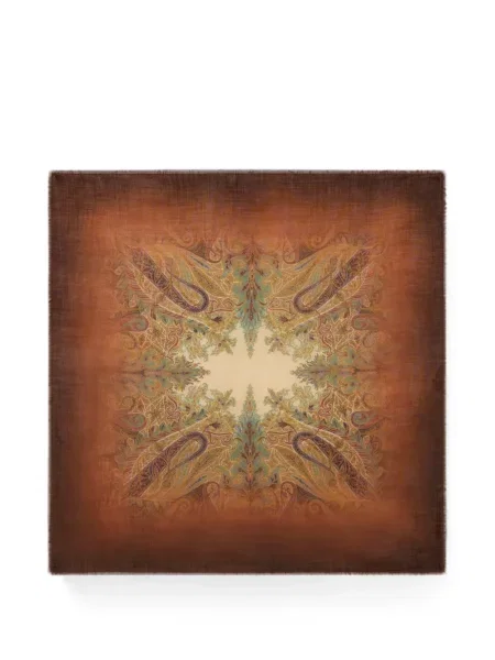 Fular Etro de lână cu model floral maro