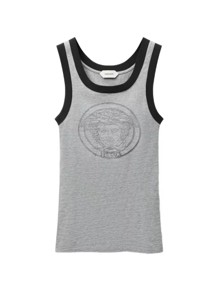 Top Versace cu imagine din jerseu gri