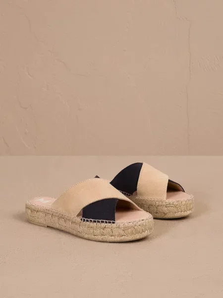 Manebi papuci din piele Double Sole X Bands Sandals femei cu platforma R DX bej