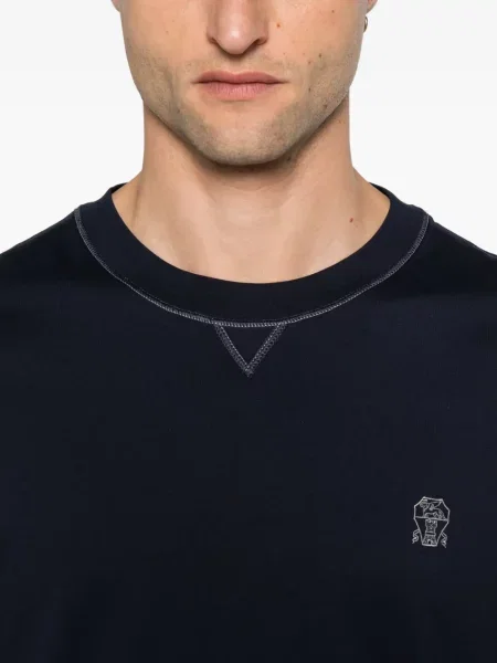 Tricou Brunello Cucinelli cu broderie cu decolteu rotund albastru