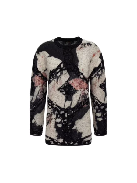 Sweter Roberto Cavalli wełniany z nadrukiem czarny