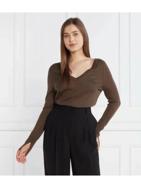Calvin Klein De lână pulover EXTRA FINE V-NK maro